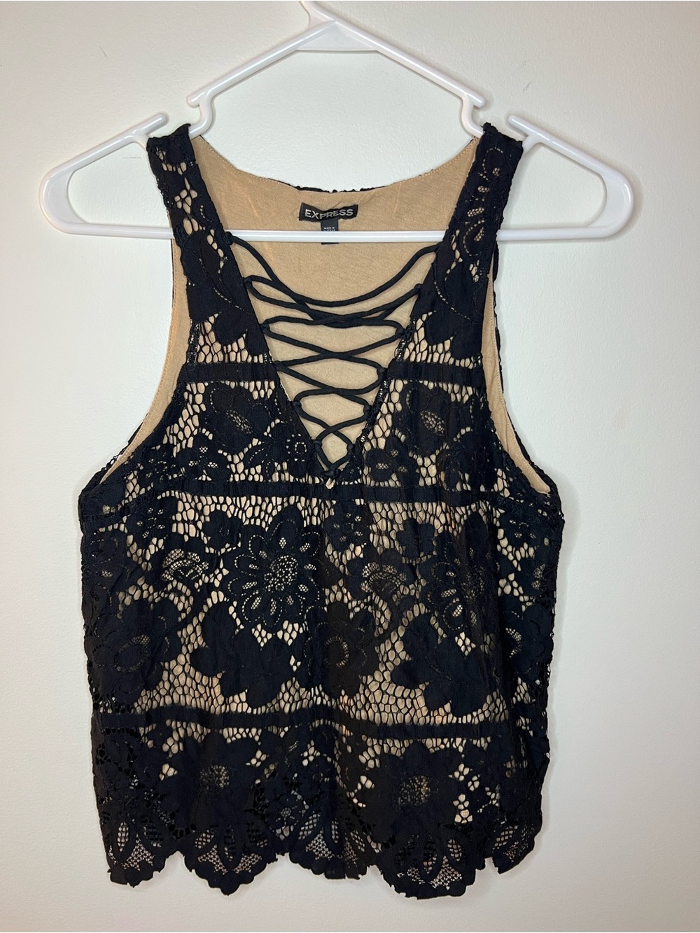 Express Black Crochet Lace Tank with Strappy Back